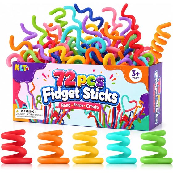 KLT Bendable Silicone Fidget Sticks, 72 Pack