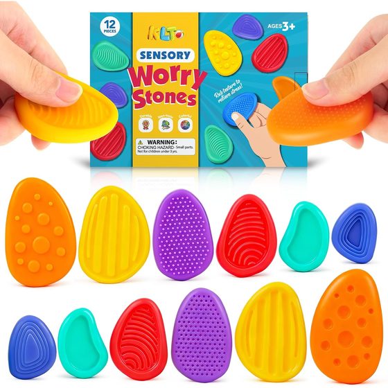 KLT Bright Texture Worry Stones, 12 Pack
