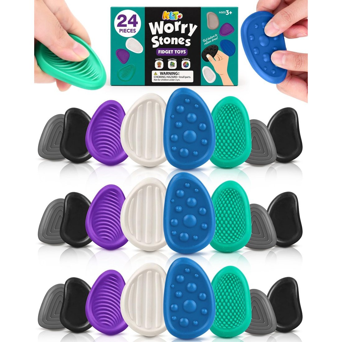 KLT Discreet Worry Stones for Adults, 24 Pack