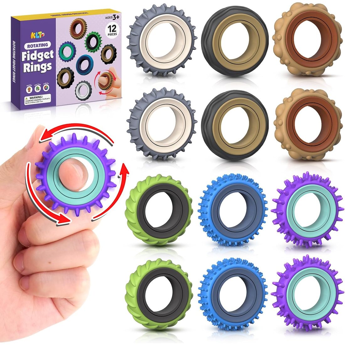KLT Neutral Spinner Rings for Adults, 12 Pack
