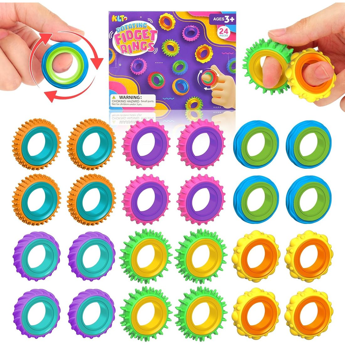 KLT Silicone-Wrapped Spinner Rings, 24 Pack