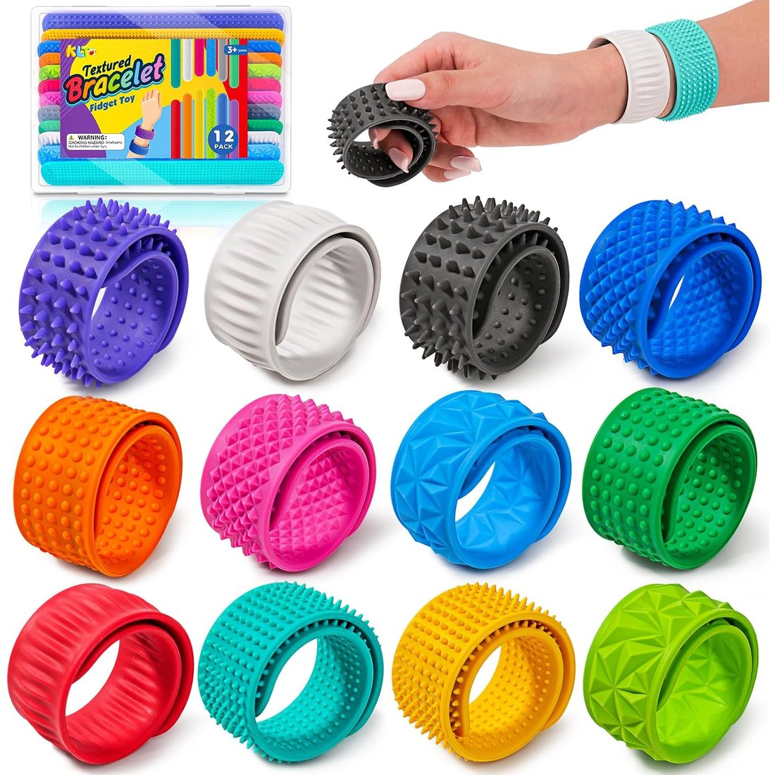 KLT Textured Slap Bracelets, 12 Pack