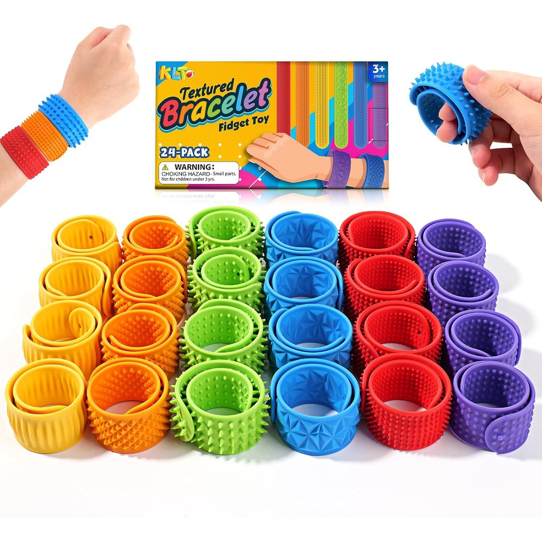 KLT Textured Slap Bracelets, 24 Pack